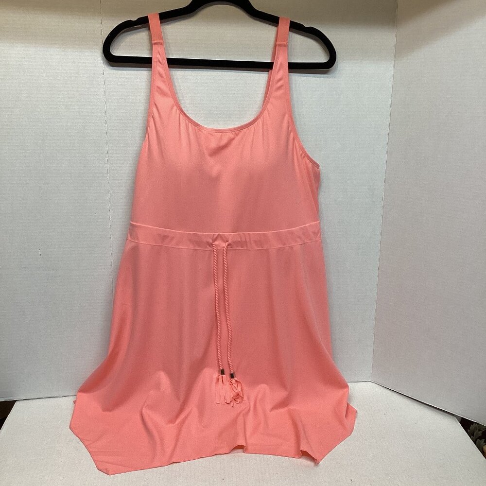Swim Suit/Dress Denim & Co. Beach Handkerchief Hem Solid Pink 3 SZ. Left New